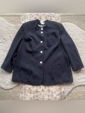 Givenchy En Plus Collarless Button Classic Navy Jacket